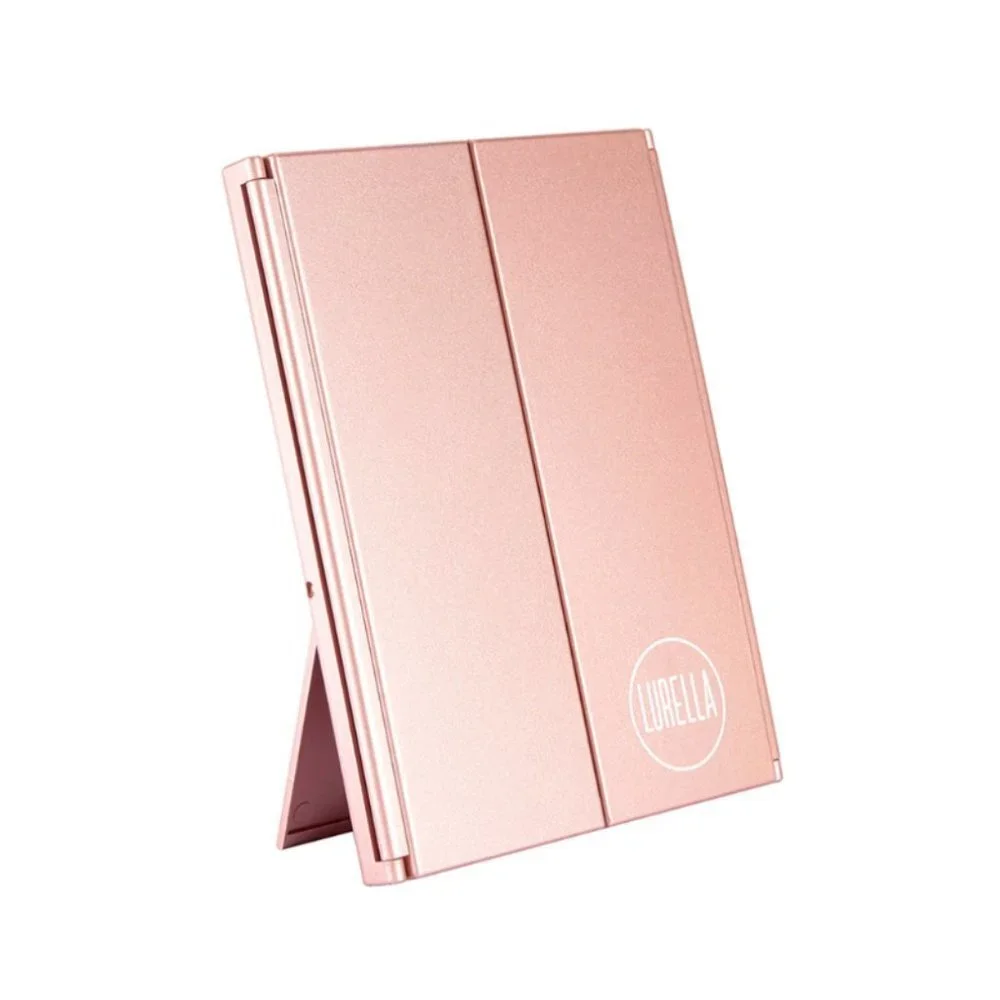 LED Lights Make Up Table Mirror 180 Degrees For Women's - Rose Gold